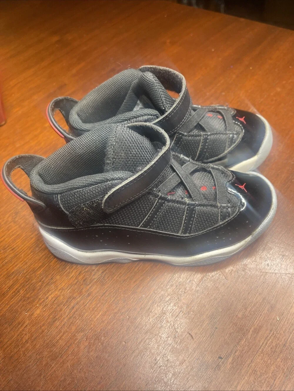 Nike Jordan Toddler's 6 Rings Black Leather Sneakers 323420 064 Size 10C